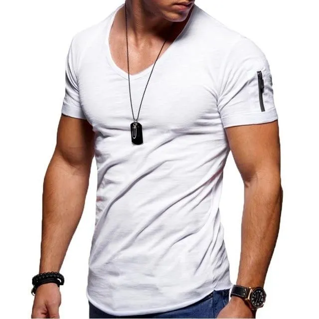 2020 new men's V-neck T-shirt