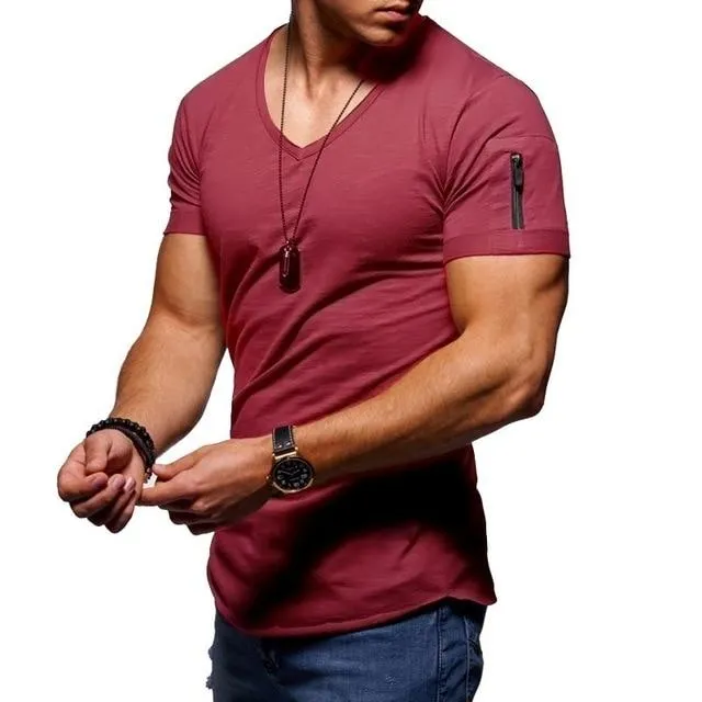 2020 new men's V-neck T-shirt