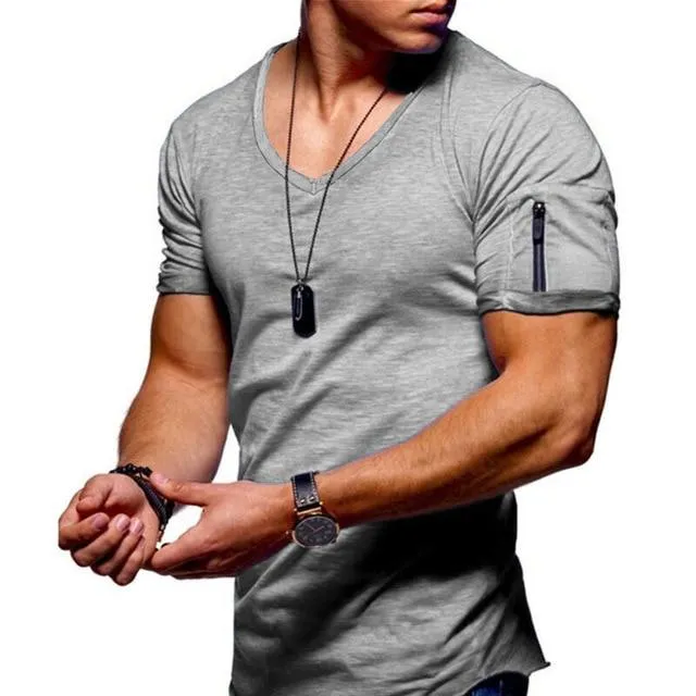 2020 new men's V-neck T-shirt