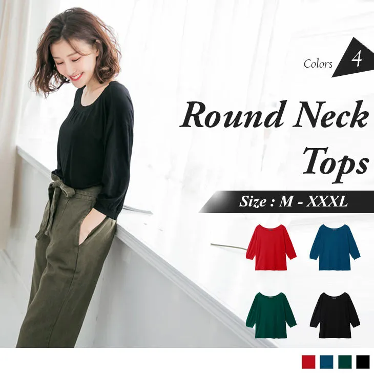 3/4 SLEEVE OBLIQUE WIDE ROUND NECK TOPS