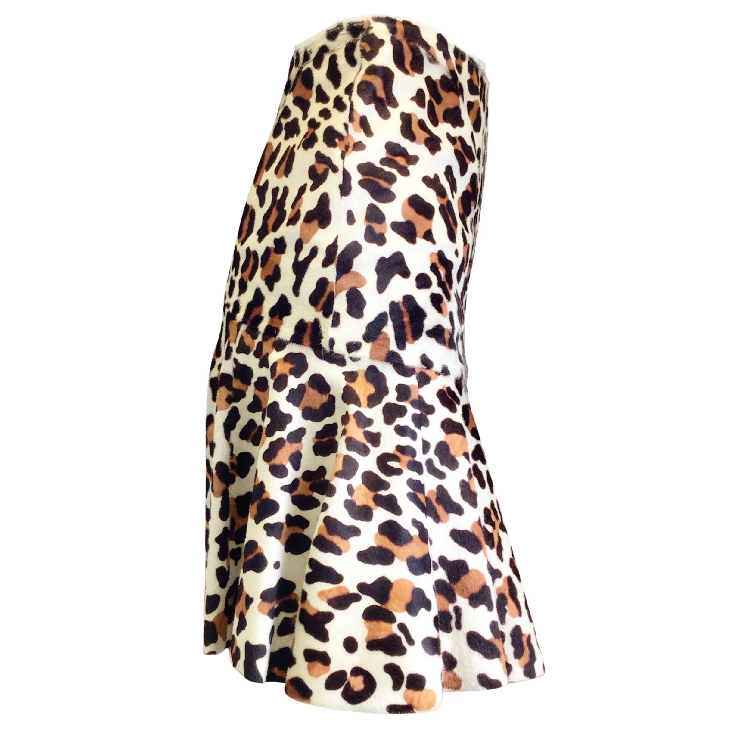 Alaia Ivory / Tan / Brown Leopard Printed Flared Calf Hair Skirt