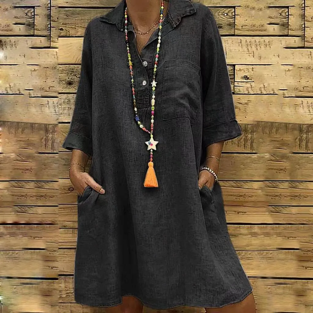 Amy Fashion - Casual Long Shirt Dresses