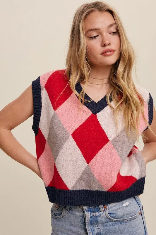 Argyle Cropped Sweater Vest