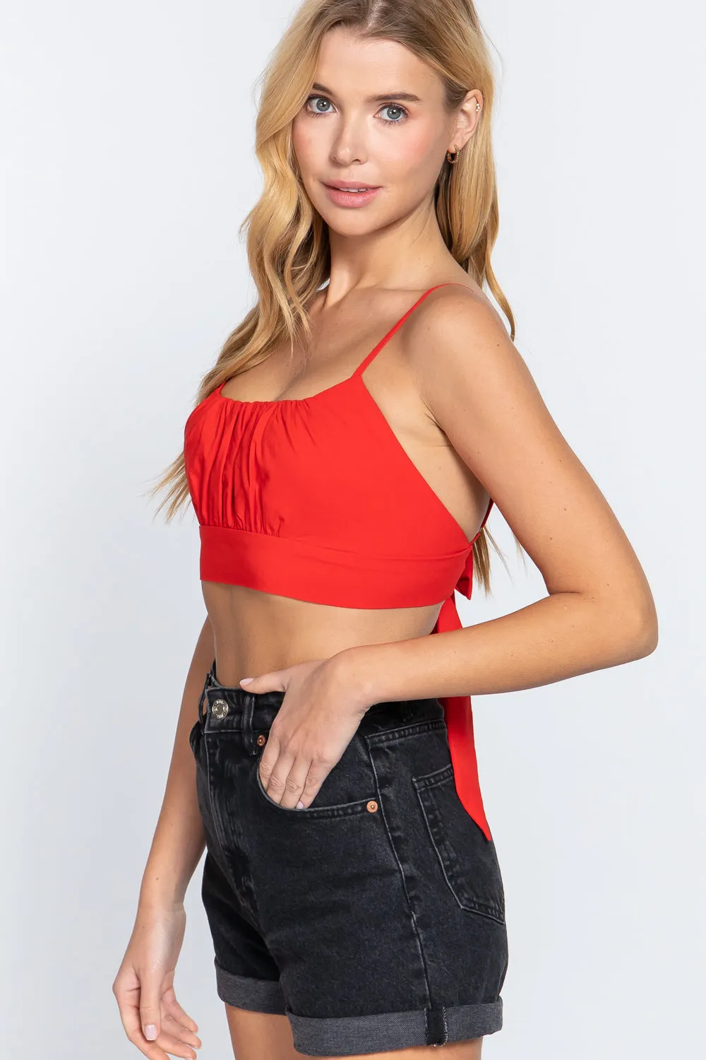 Back Ribbon Tie Cami Crop Top -5 colors- Ships from The US