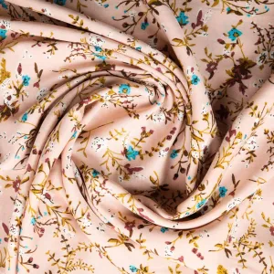 Beige Ditsy Pink Floral Print Rayon Fabric, 56 Inches, TU 4023-1