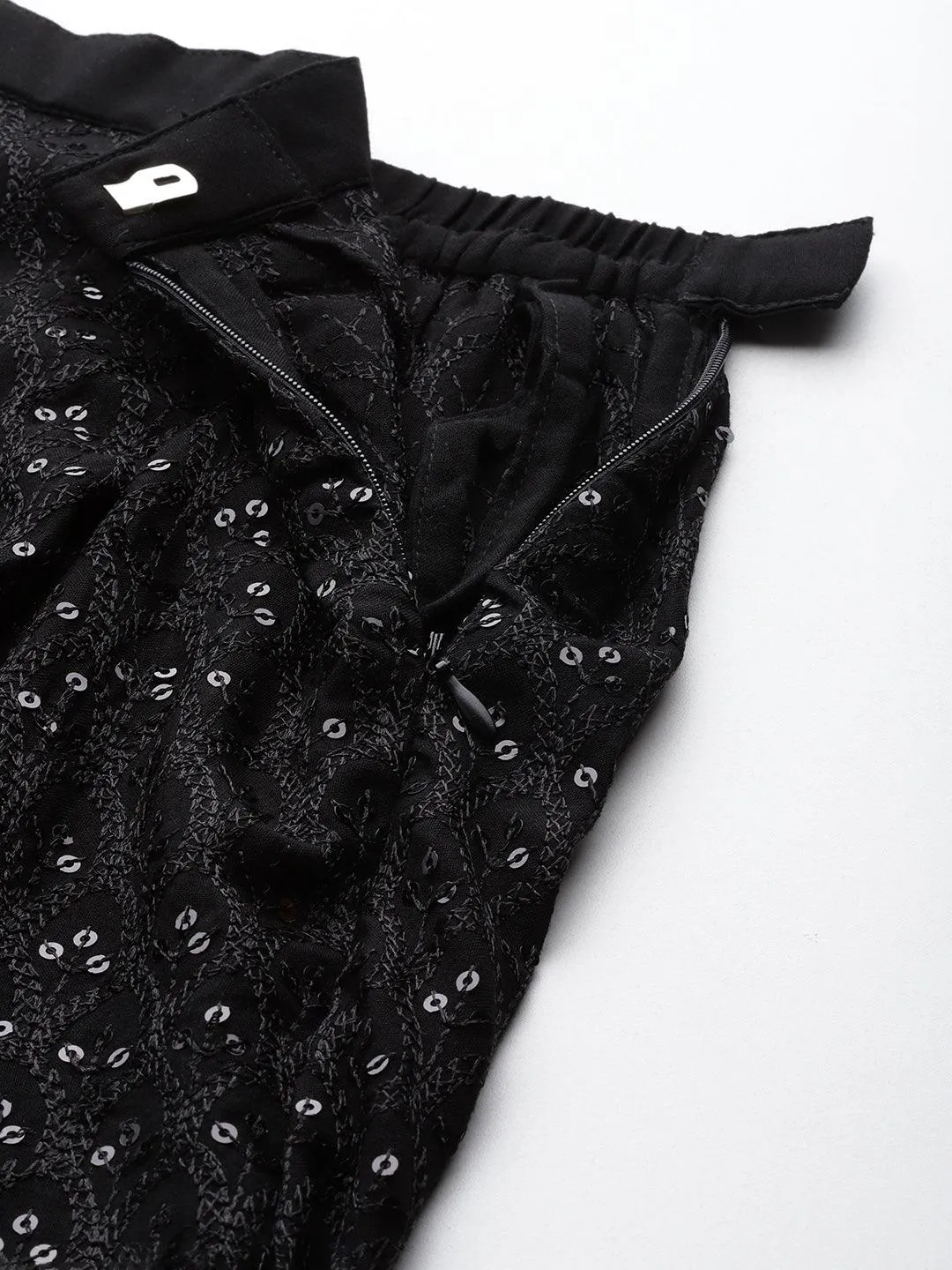 Black Embellished Rayon Skirts