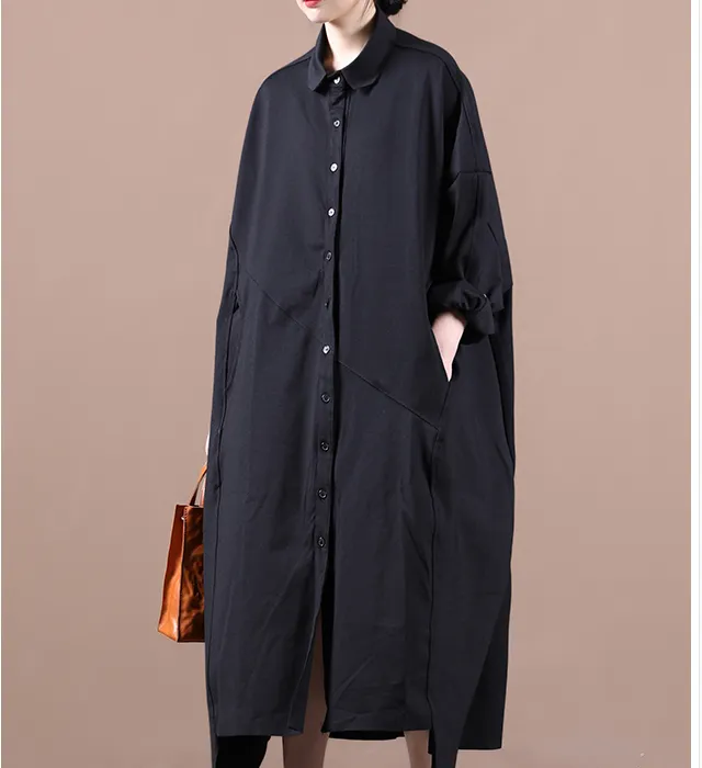 Black Irregular Shirt Women Dresses Casual Fall Women Dresses WG97215