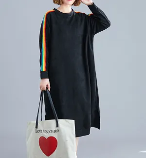 Black Stripe Loose Fall Dresses Casual Women Dresses SSM97213