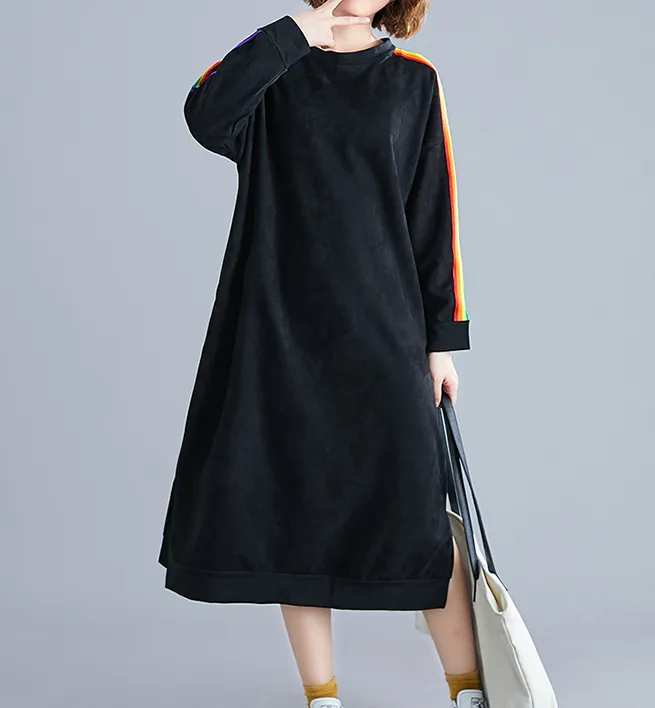 Black Stripe Loose Fall Dresses Casual Women Dresses SSM97213