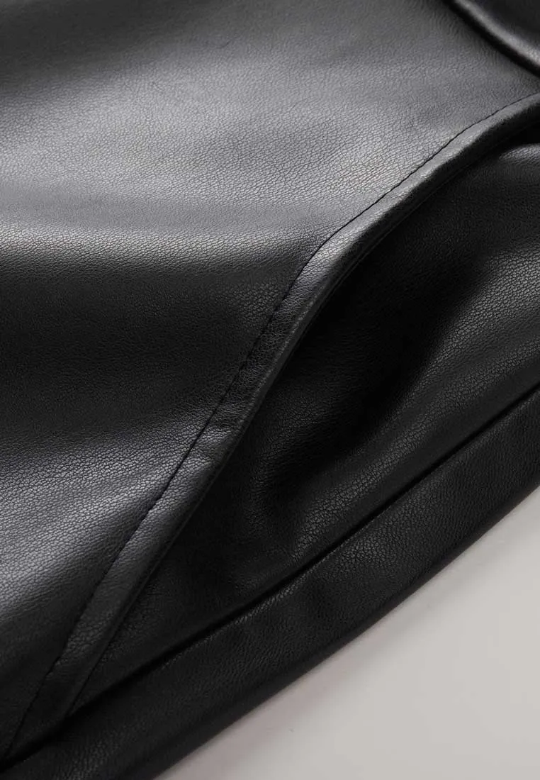 Black Vegan Leather Flare Skirt