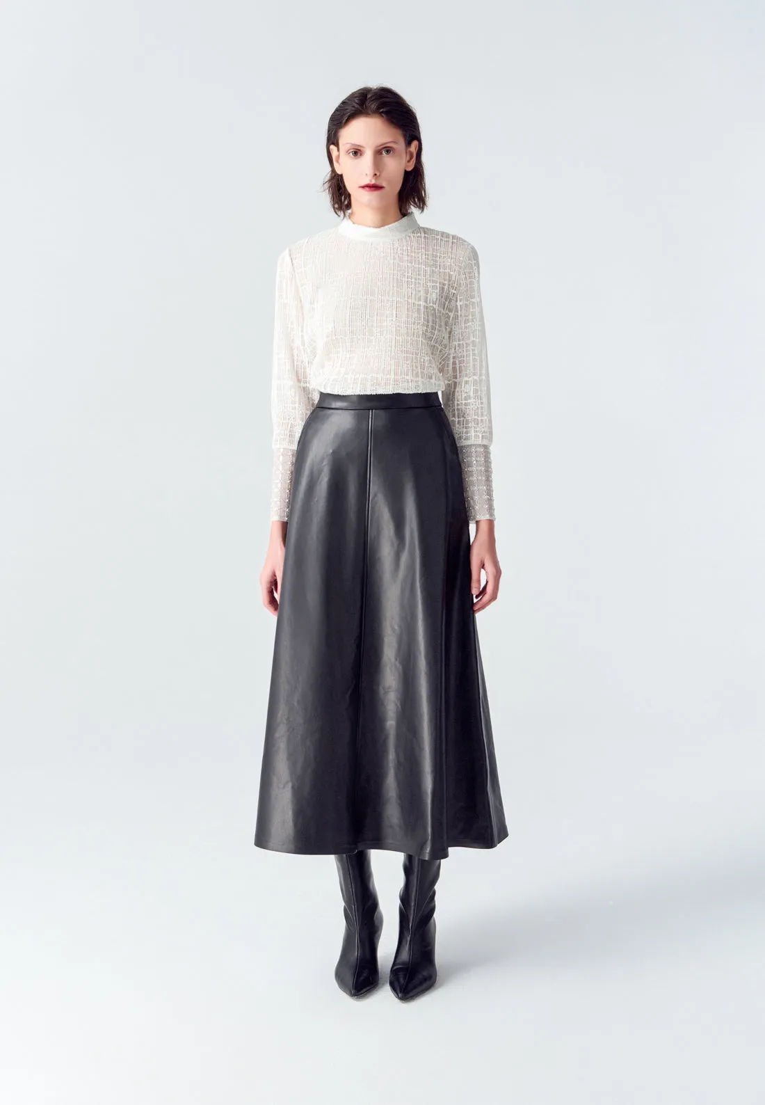 Black Vegan Leather Flare Skirt