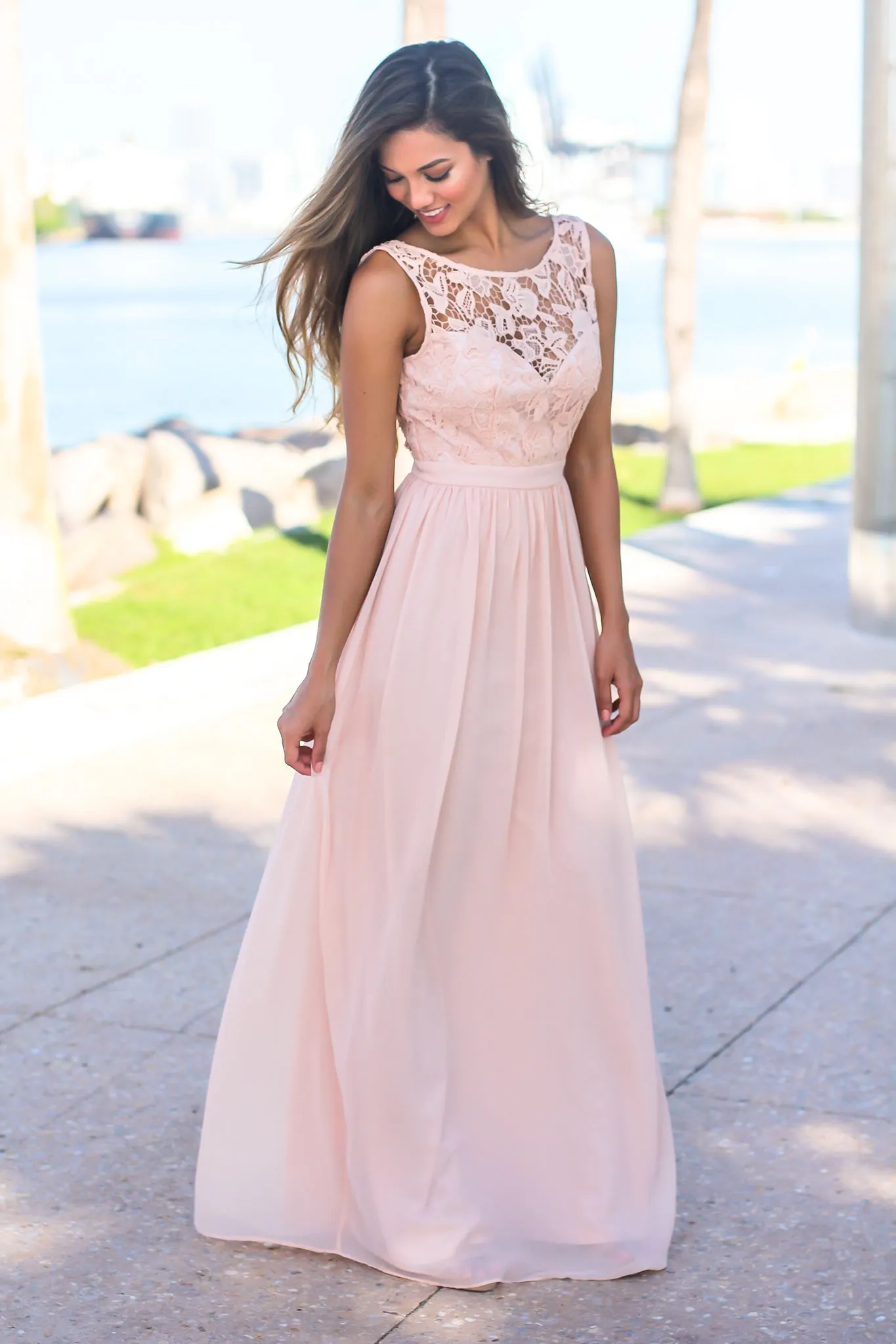 Blush Maxi Dress with Crochet Top