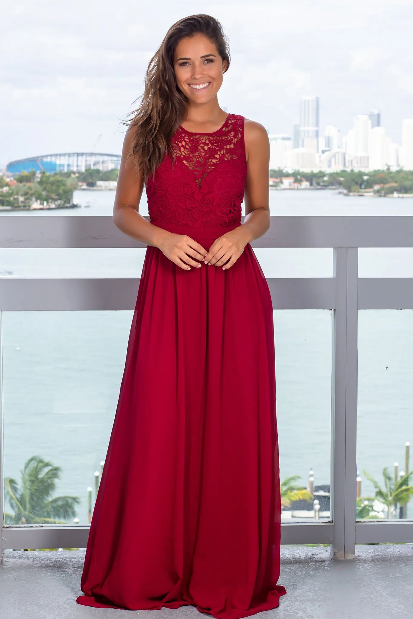 Burgundy Lace Maxi Dress