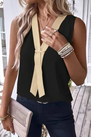 Casual Simplicity Solid Patchwork V Neck Tops