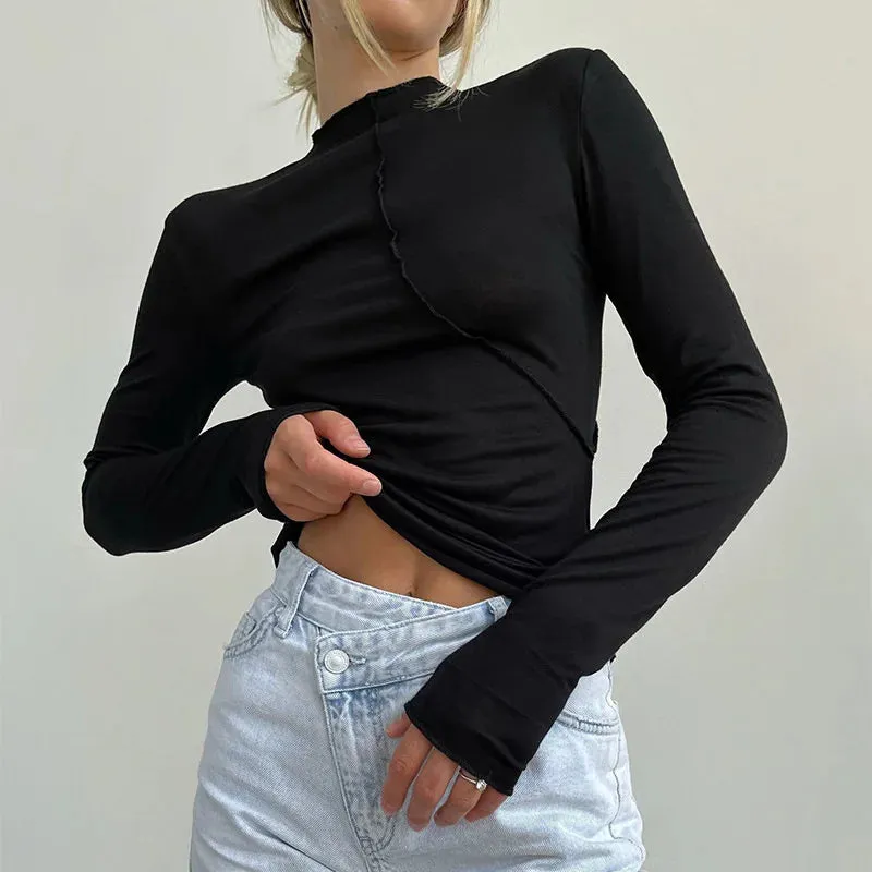 Casual Turtleneck Long Sleeve Tee Fashion Top