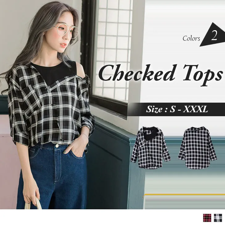 CHECKED LONG-SLEEVE TOPS