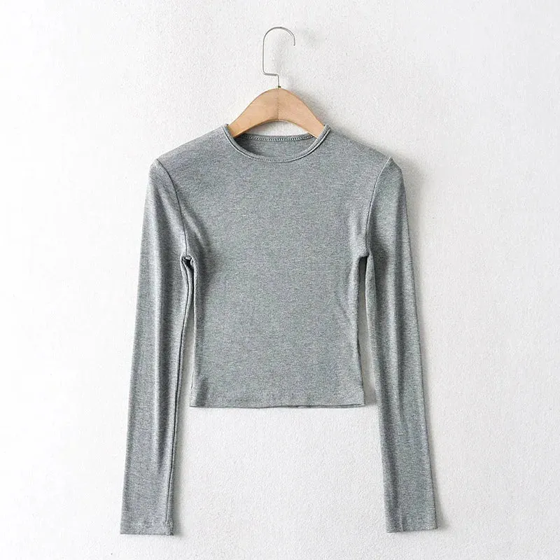 Cotton Solid O-neck Long Sleeve Tee