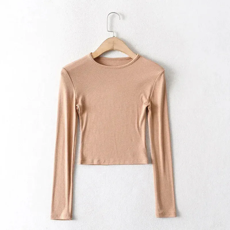 Cotton Solid O-neck Long Sleeve Tee