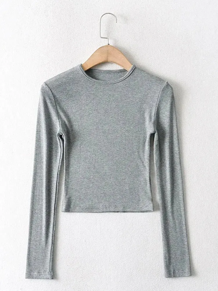 Cotton Solid O-neck Long Sleeve Tee