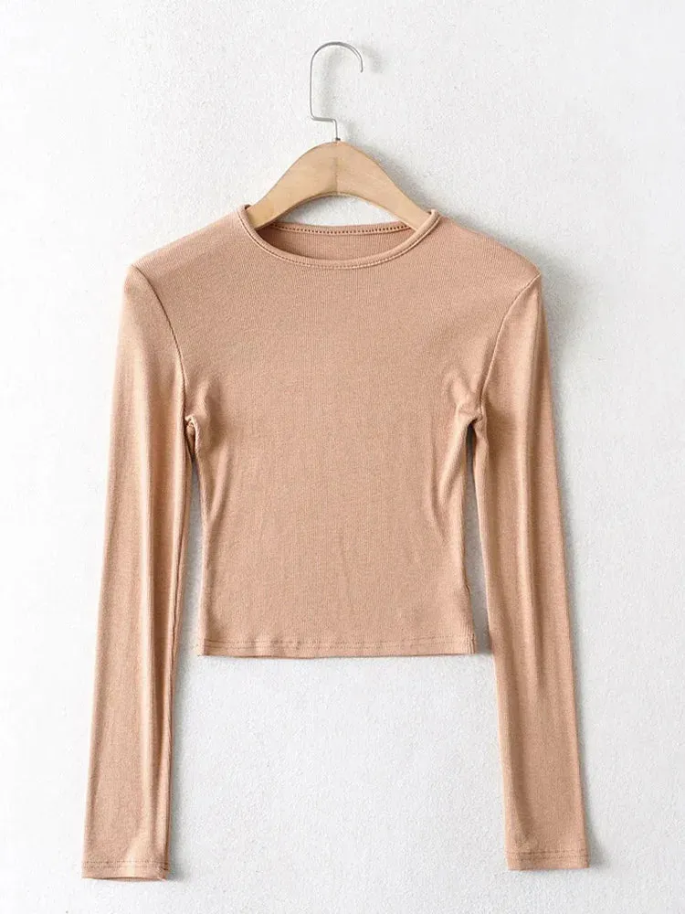 Cotton Solid O-neck Long Sleeve Tee