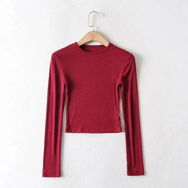 Cotton Solid O-neck Long Sleeve Tee