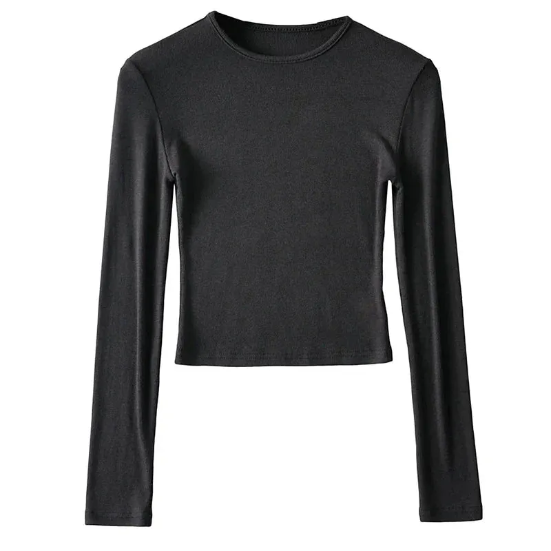 Cotton Solid O-neck Long Sleeve Tee