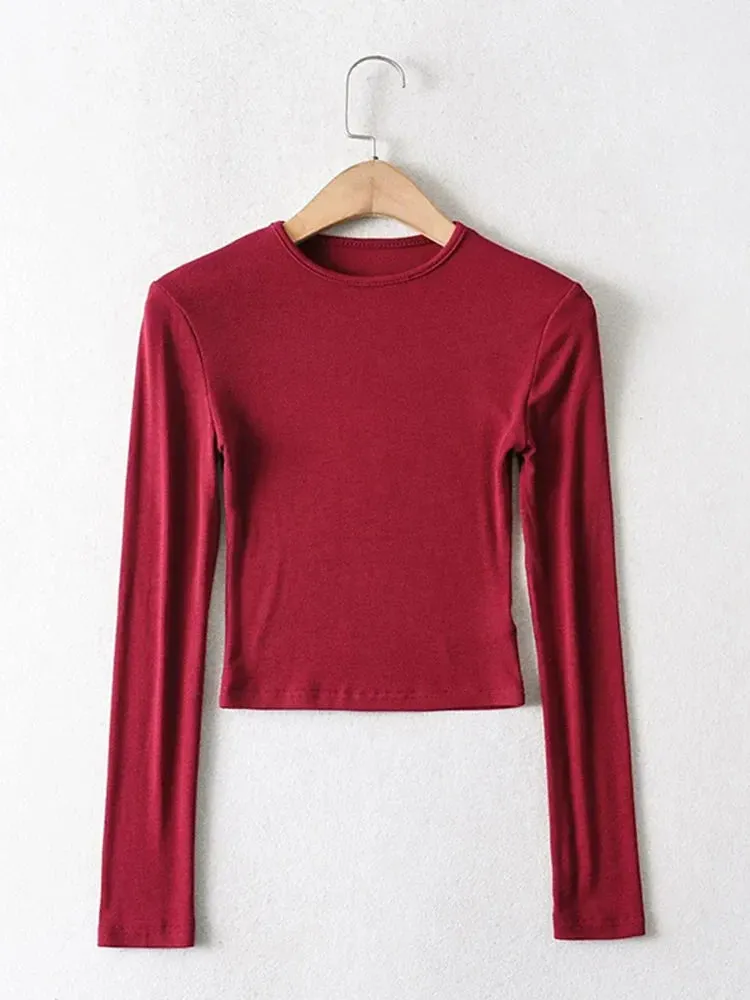 Cotton Solid O-neck Long Sleeve Tee