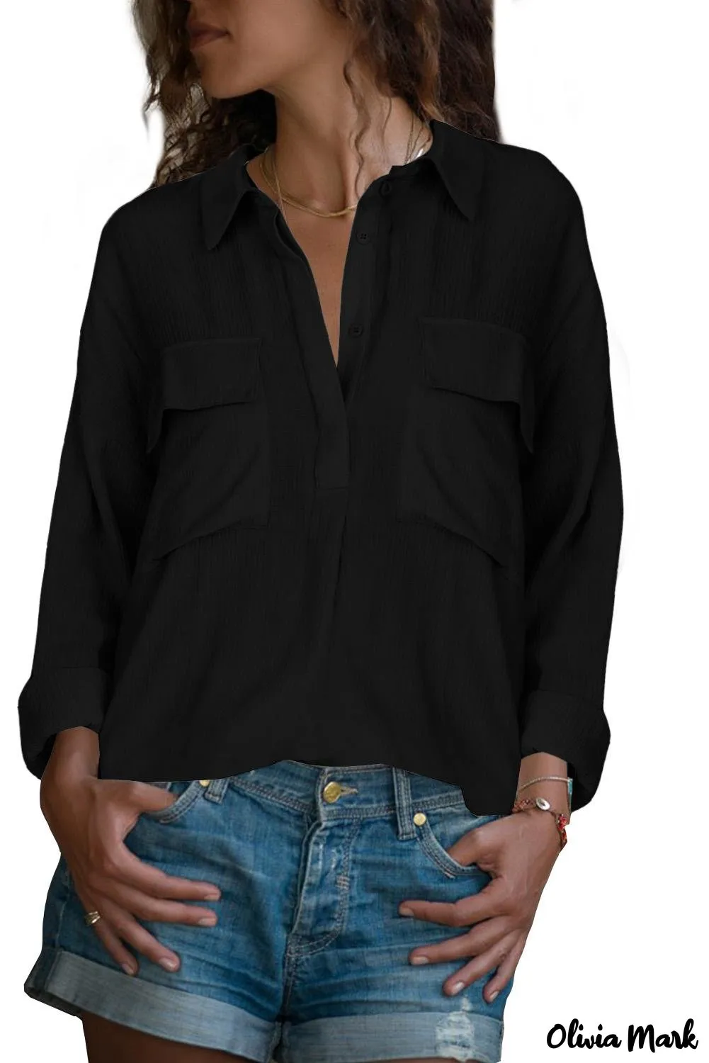 Deanwangkt - Khaki button down long sleeve shirt with pocket