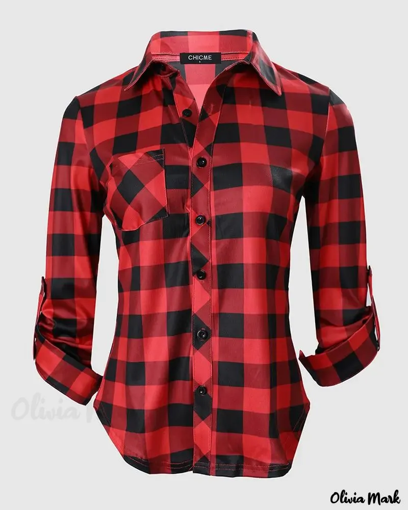 Deanwangkt - Plaid Print Long Sleeve Button-Up Shirt