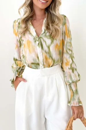 Elegant Floral Asymmetrical V Neck Tops