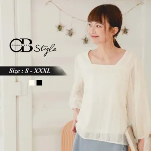 ELEGANT SQUARE NECK PUFF SLEEVE 3/4 SLEEVE TOPS