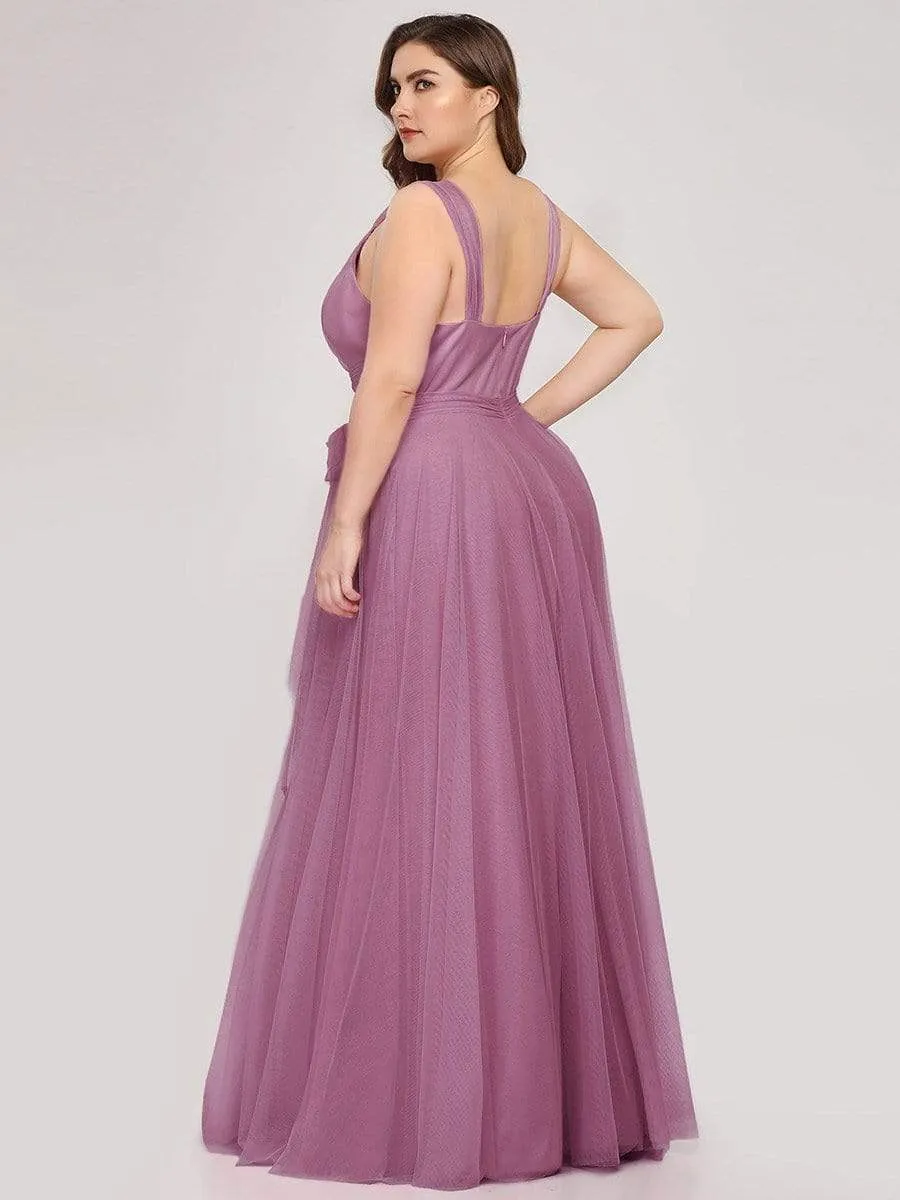 Floor Length Double V Neck Tulle Bridesmaid Dresses