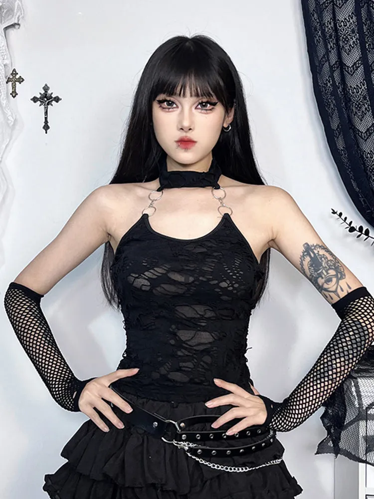 Gothic Halter Cyberpunk Y2K Crop Top