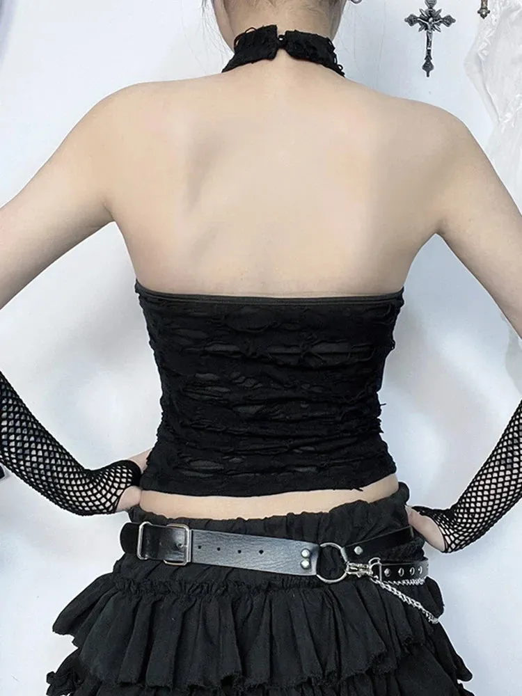 Gothic Halter Cyberpunk Y2K Crop Top