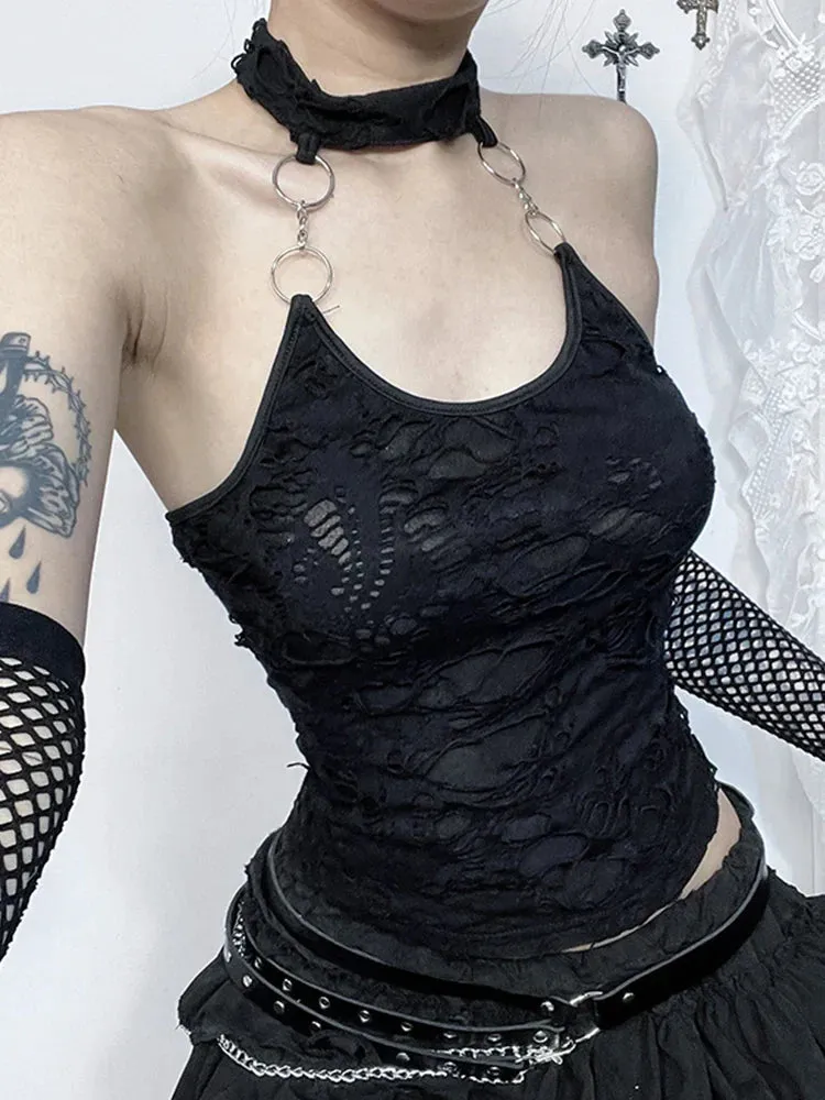 Gothic Halter Cyberpunk Y2K Crop Top