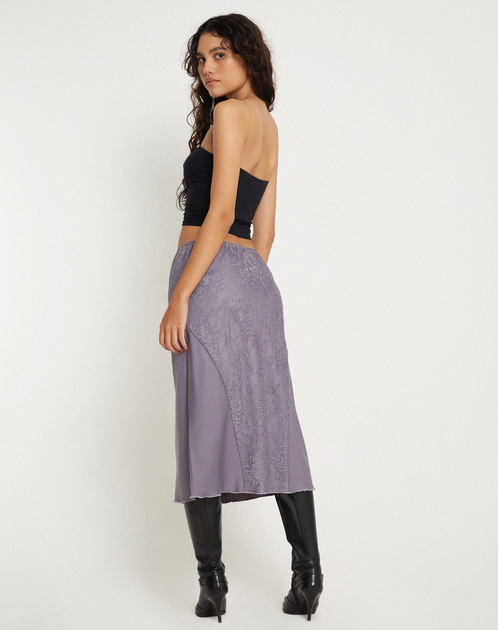 Goyara Midi Skirt in Satin Grey Ridge