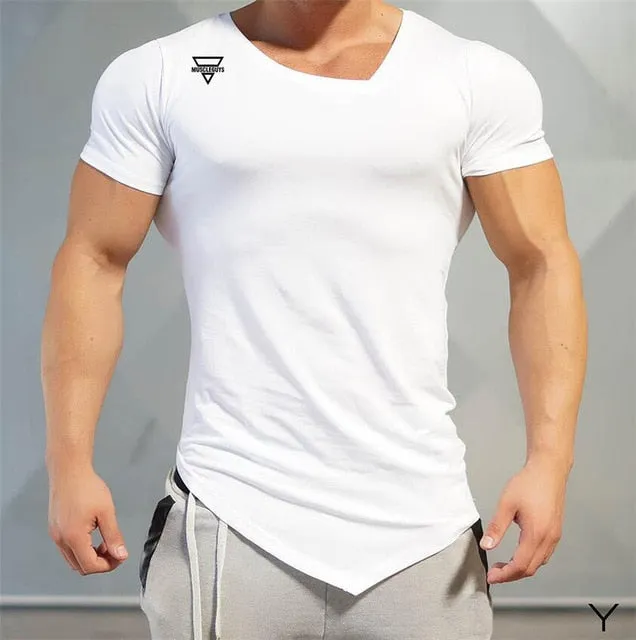 Gyms Clothing V-neck Short Sleeve  Tshirt Men