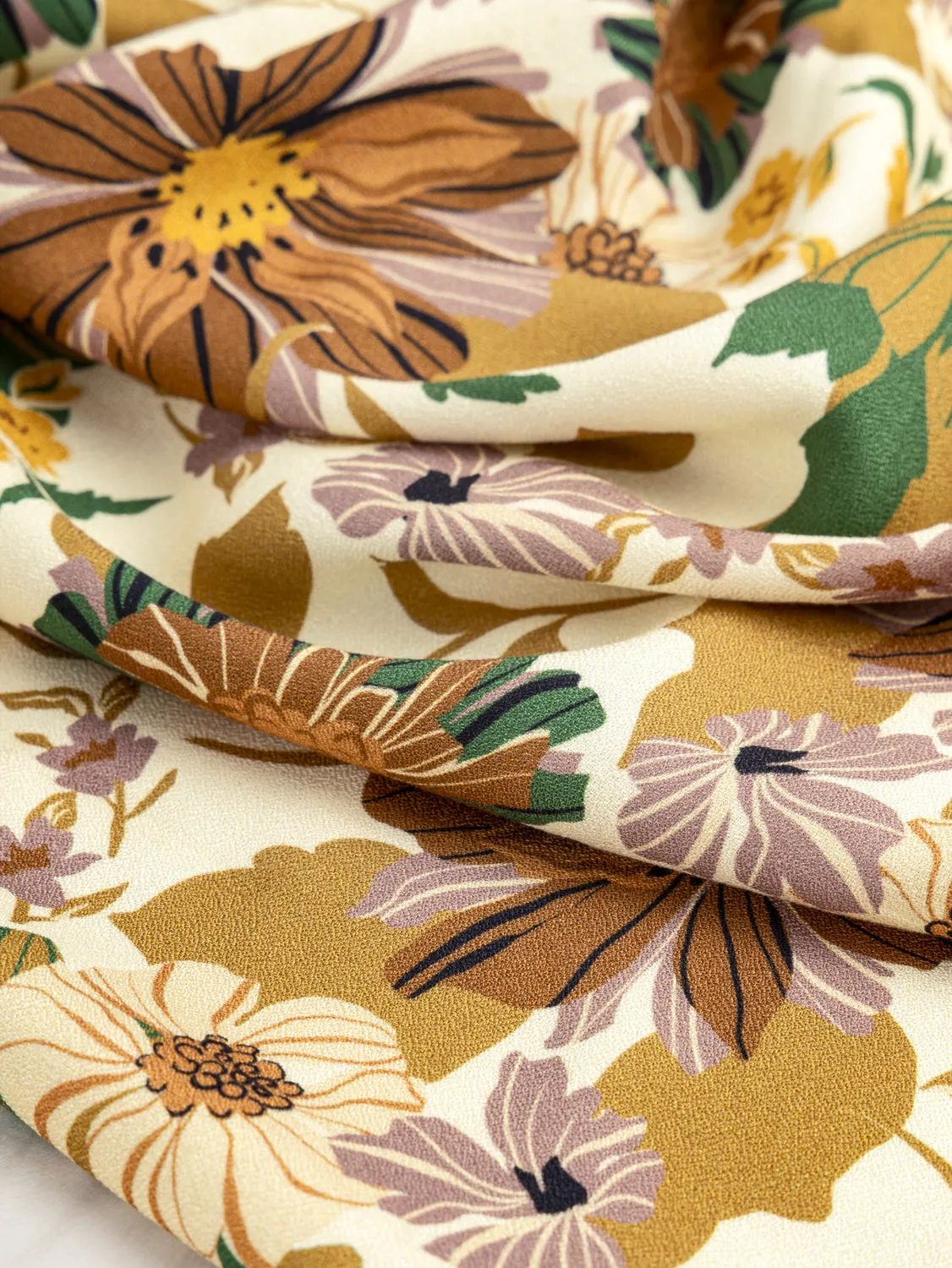 Heirloom Floral Print EcoVero Viscose Crepe - Cream   Ochre   Green   Rose