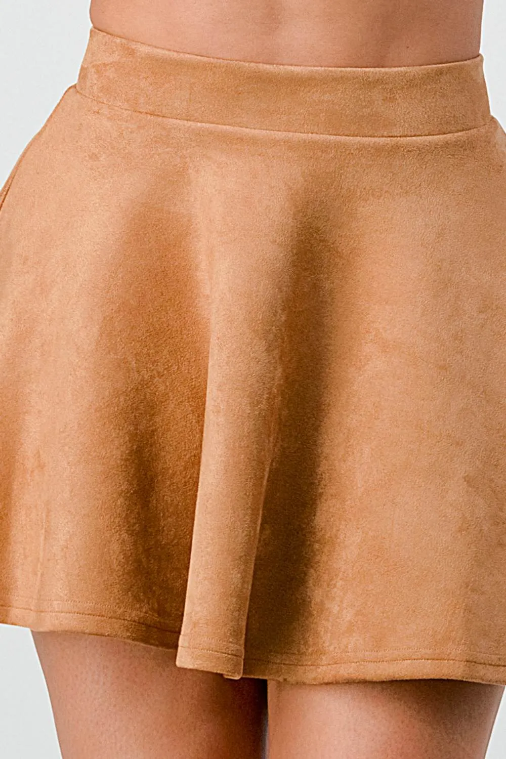 HIGH WAIST TECHNO SUEDE FLARED MINI SKIRT