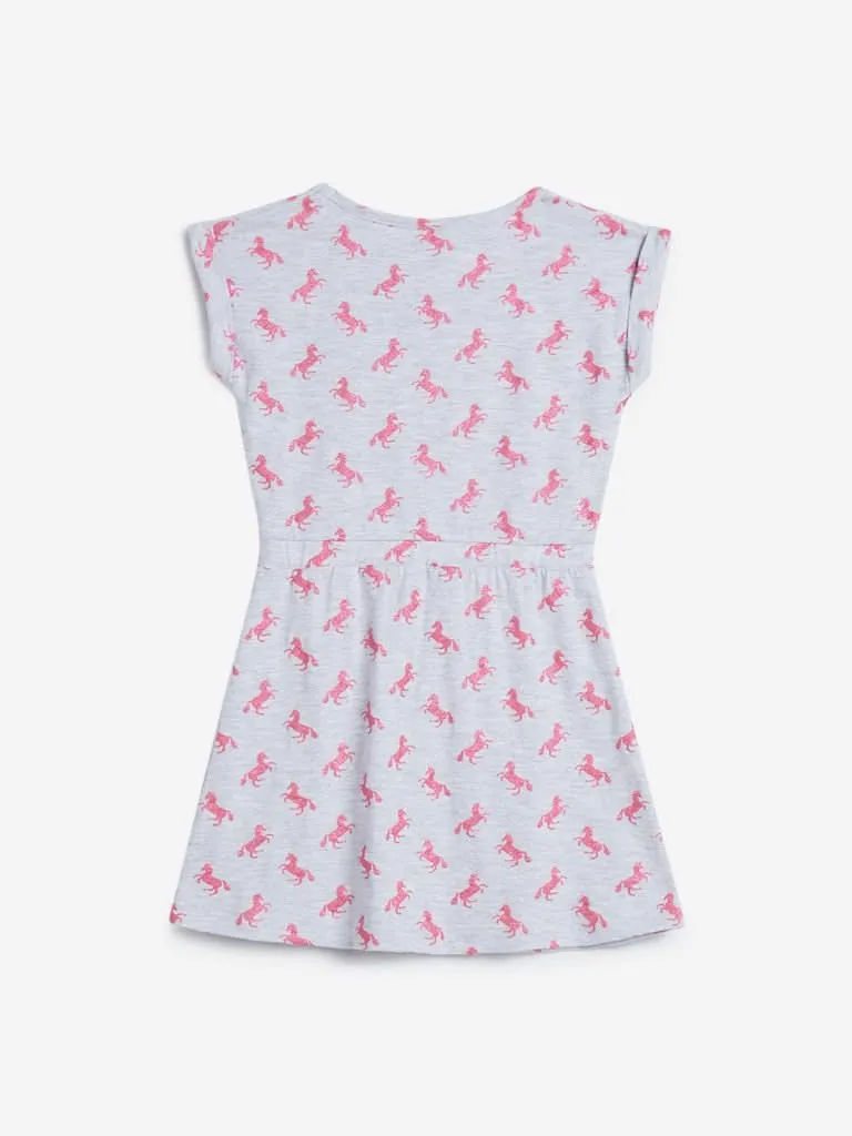 HOP Kids Grey Horse Print Dress