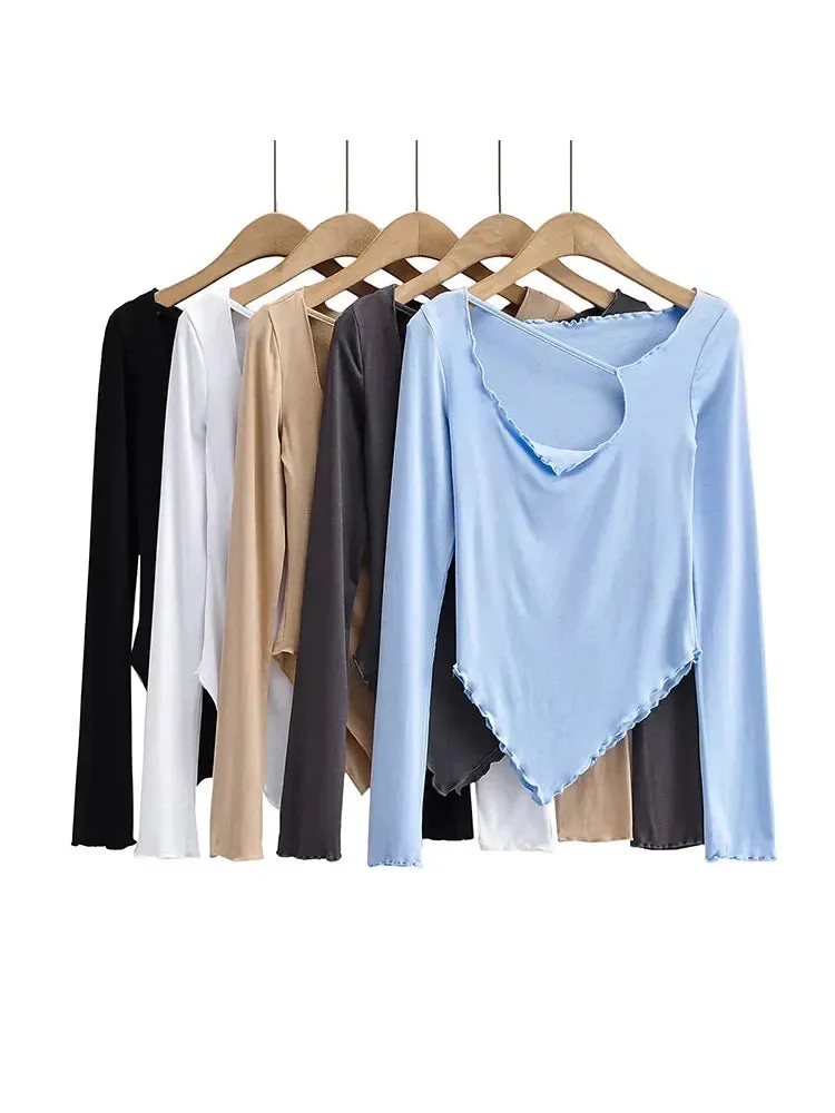 Irregular Thin Design Slim Fit Long Sleeve T-shirt