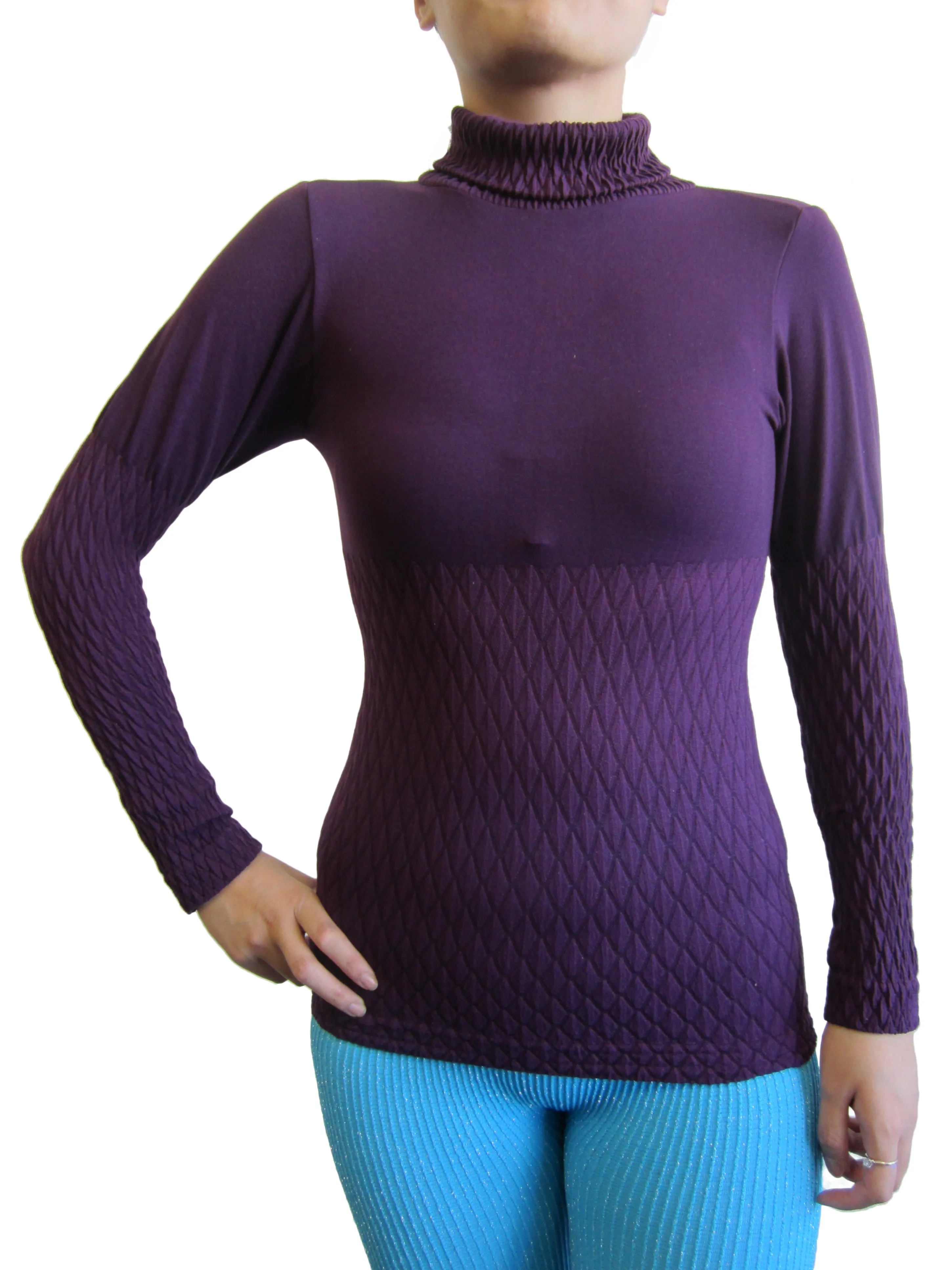 Jacquard Mock Neck Long Sleeve Tops (FAB-11811)