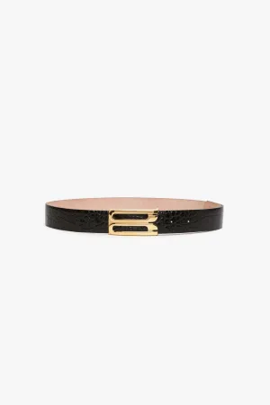 Jumbo Frame Belt In Black Croc Embossed Calf Leather