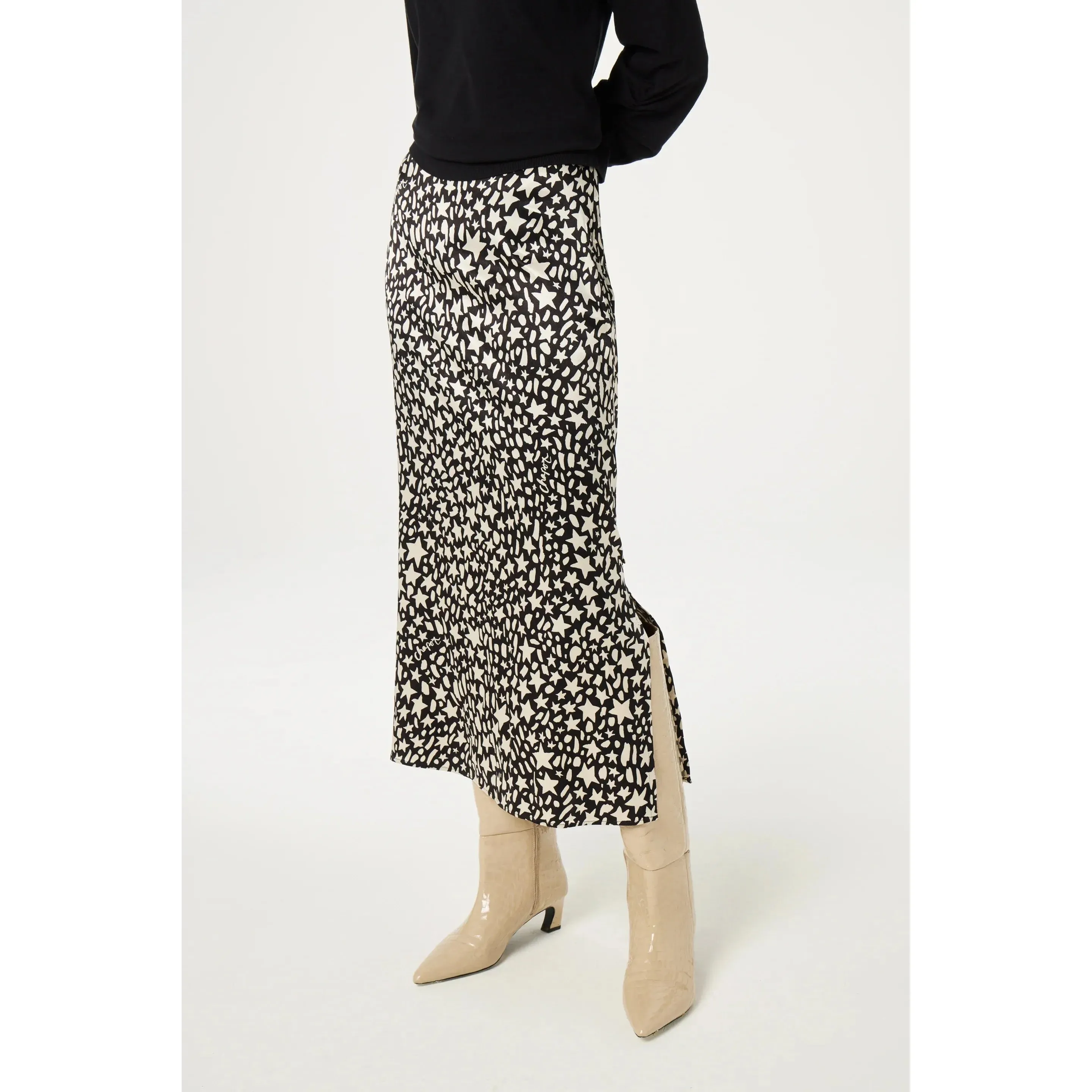 Laurie Midi Skirt Star Sisters Print Black/Cream