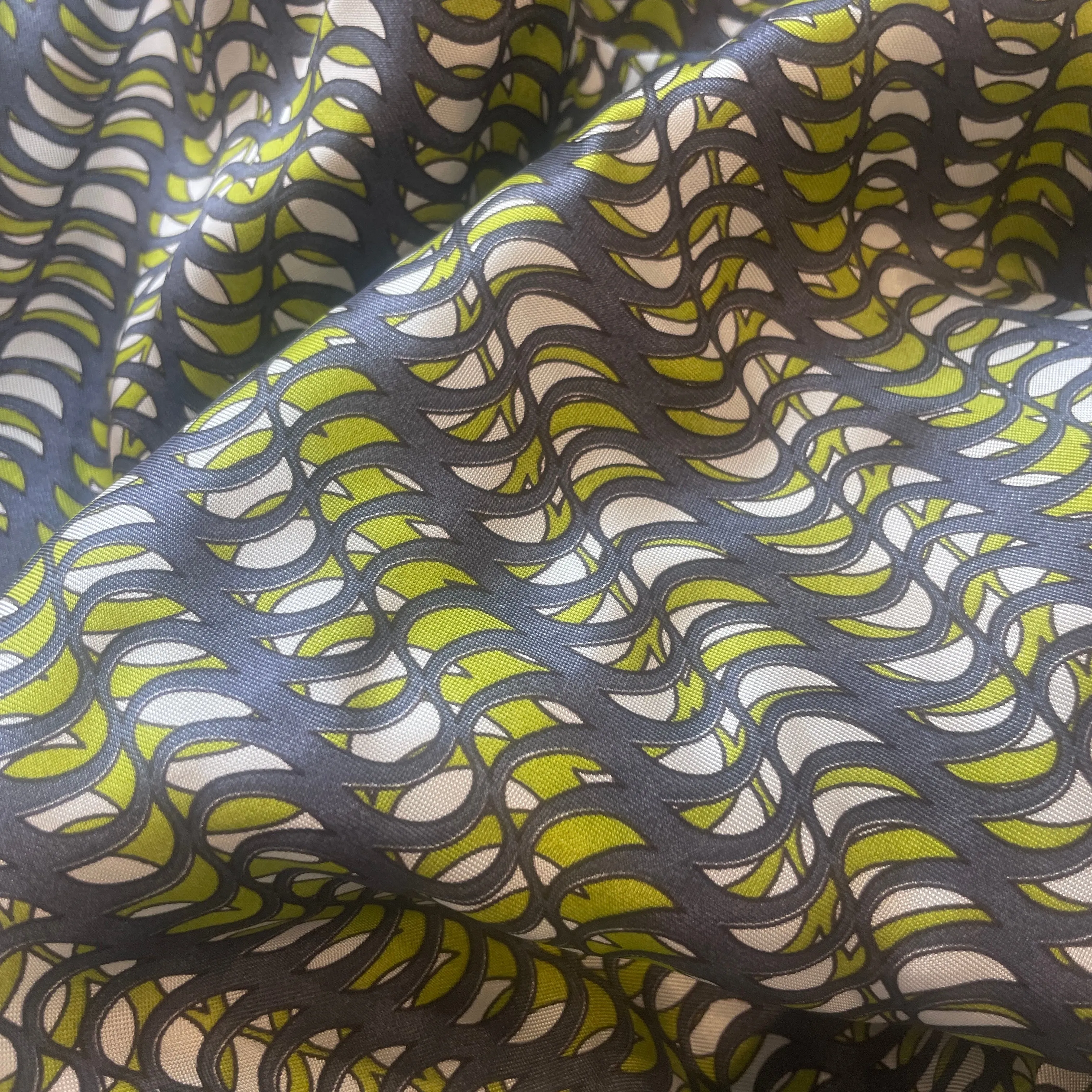 Lime crescent silk twill