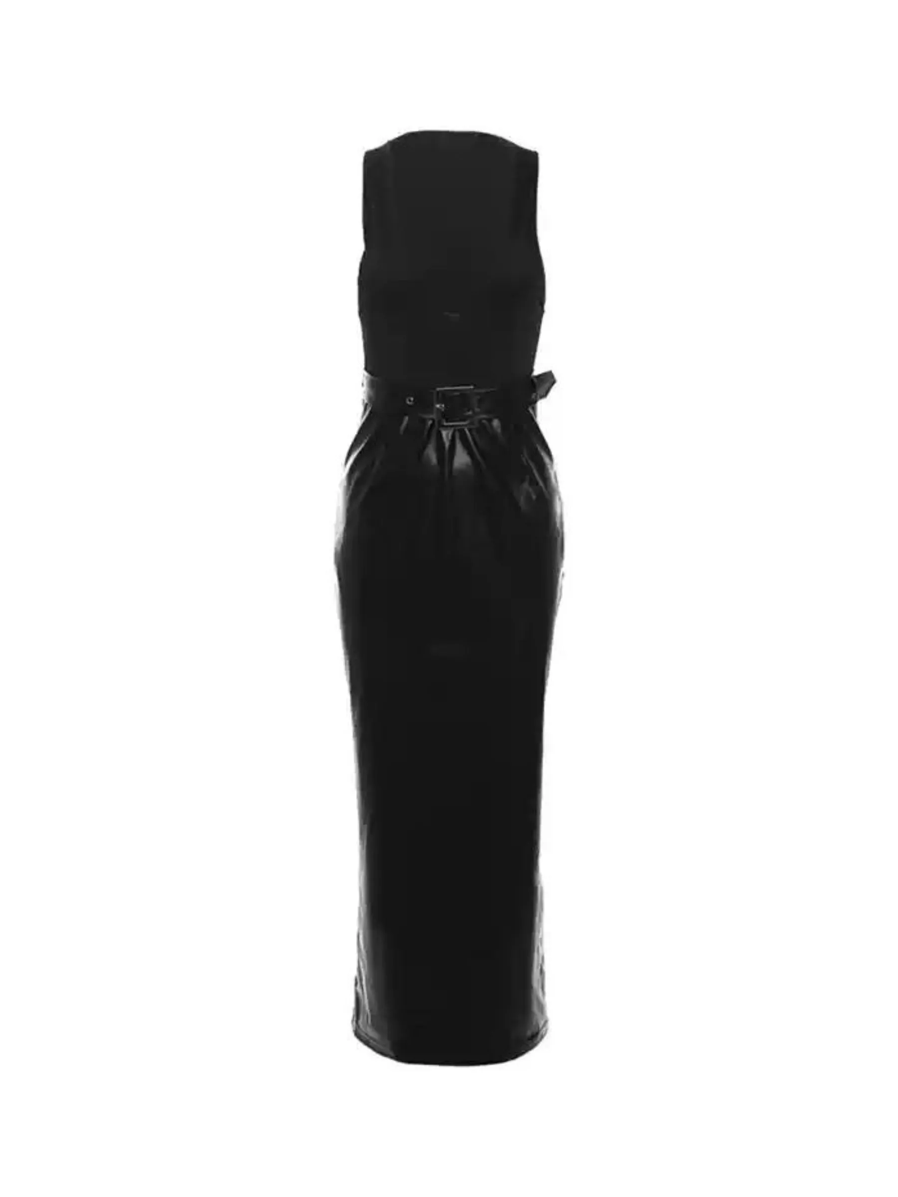 Lya Deep Neck Faux Leather Dress