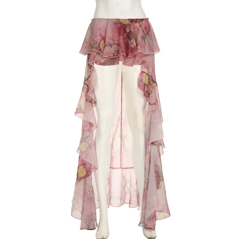 Lyra Asymmetric Floral Ruffle Skirt