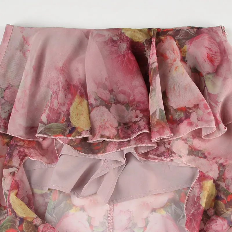 Lyra Asymmetric Floral Ruffle Skirt