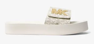 Michael Michael Kors Logo Platform Slide Sandals, Cream/Gold