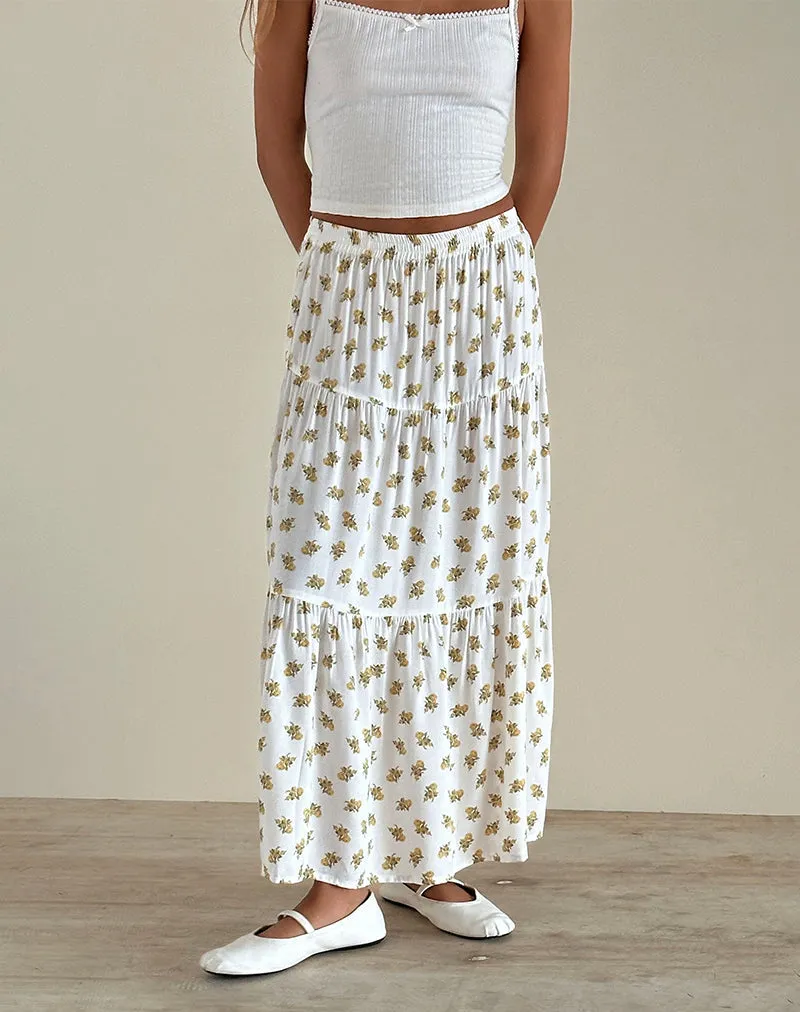 Midaxi Skirt in Funshine Floral Off White